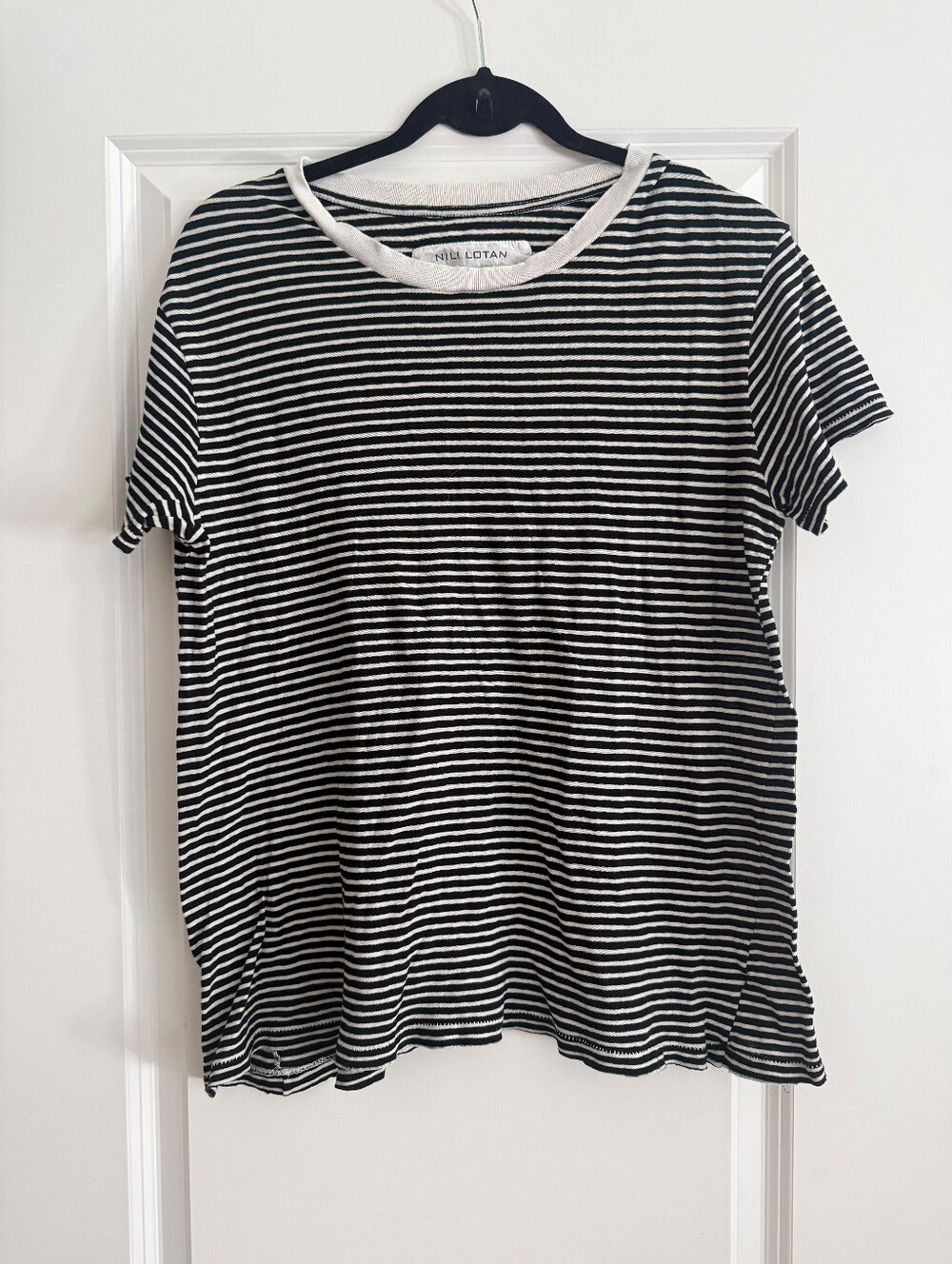 NWOT Nili Lotan Brady Dark Navy & White Stripe 100% Cotton Tee Shirt